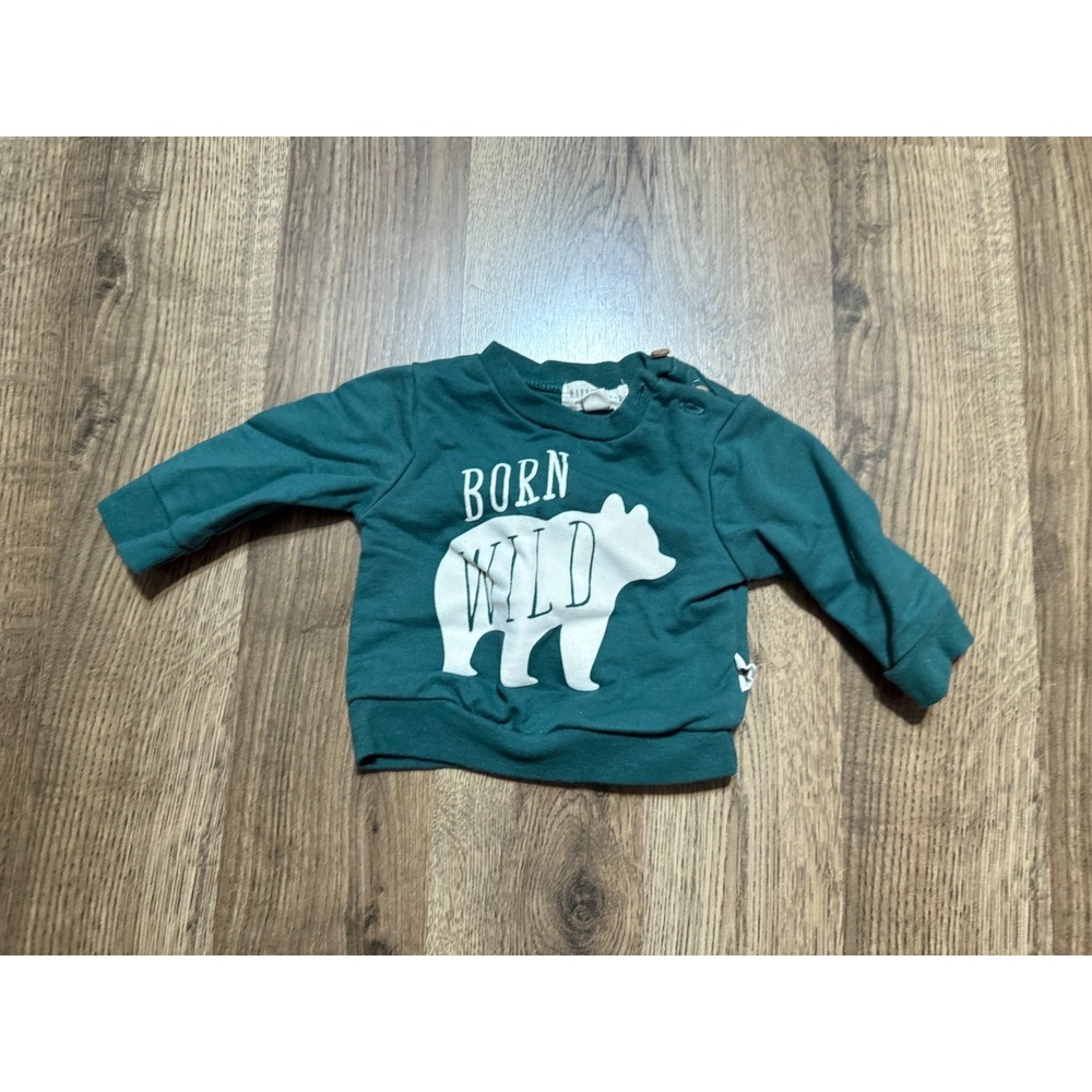 Rabbit Bear Shirt Infant Size 0-3M Green White Born Wild Bear Organic